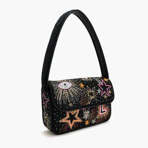 AMERICA AND BEYOND CELESTIAL SPARK BLACK BEADED SHOULDER BAG NWT